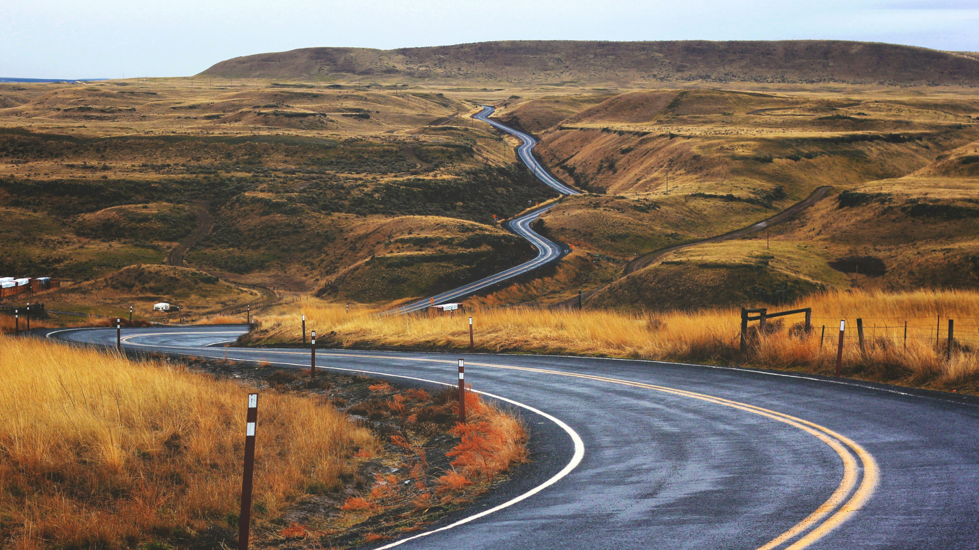 A winding road through open country